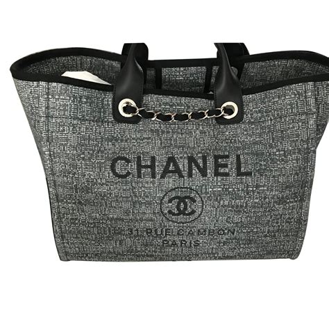 chanel deauville tote dark grey|chanel deauville tote large size.